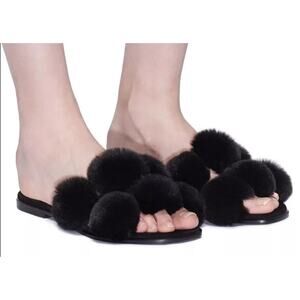 Alexander Wang Ava Rabbit Fur Pom Pom Slides – NIB – Women’s Sz 7 / 37.5
